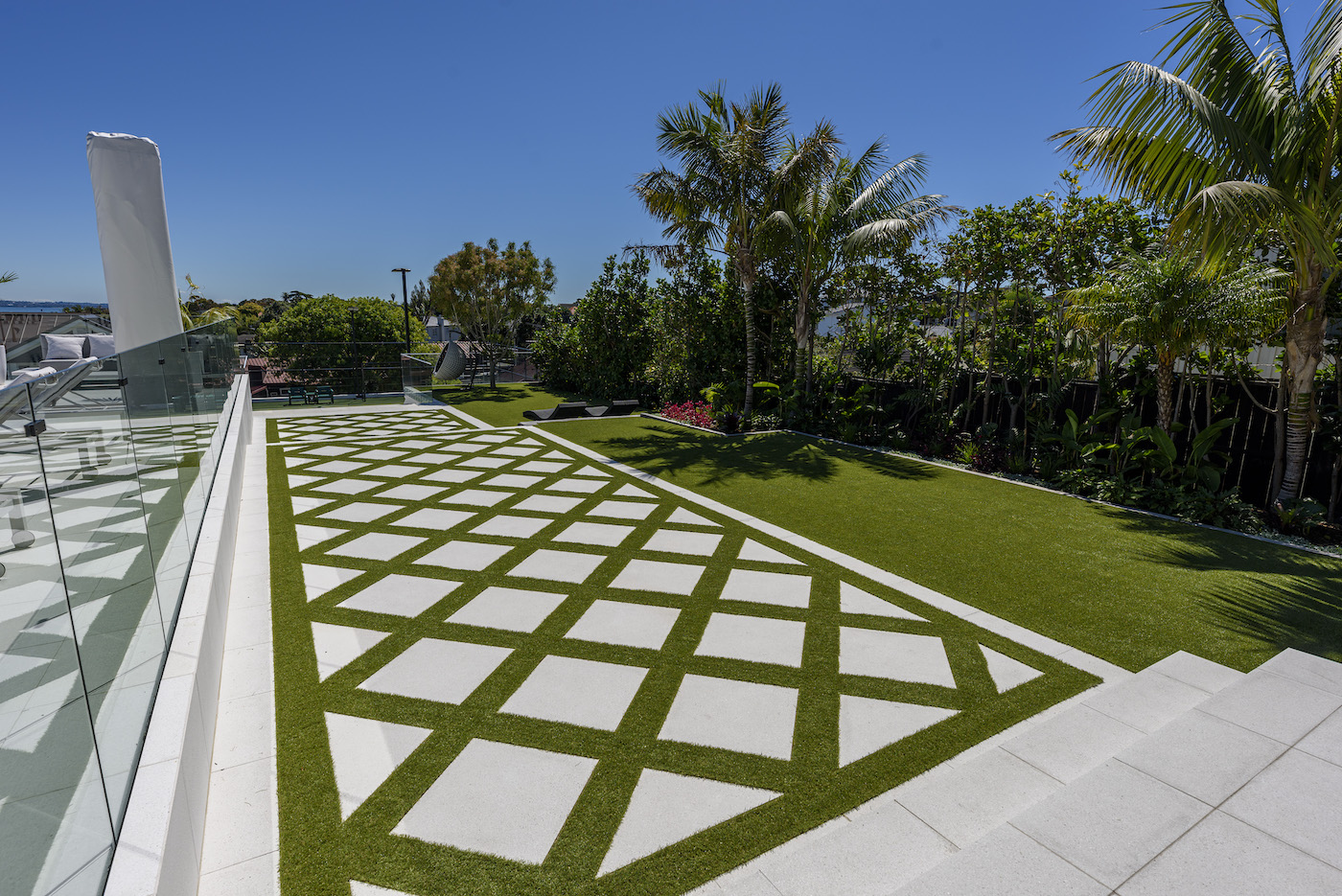 St Heliers artificial lawn and pavers
